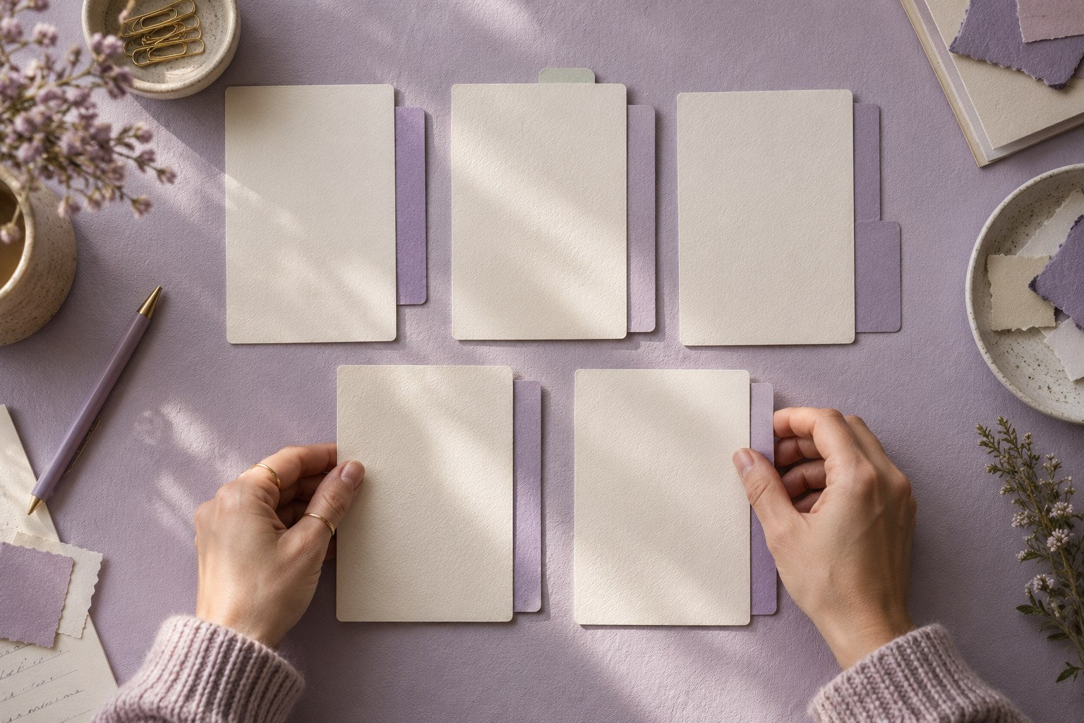 Hands arranging lesson cards