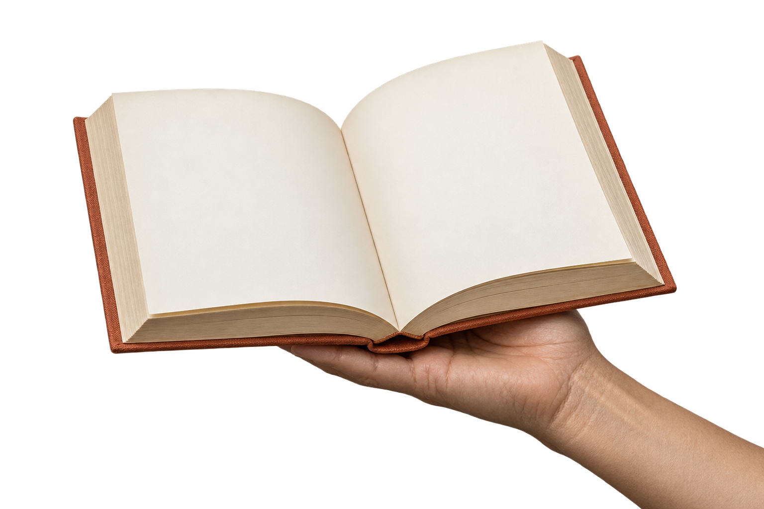 A hand supporting an open book