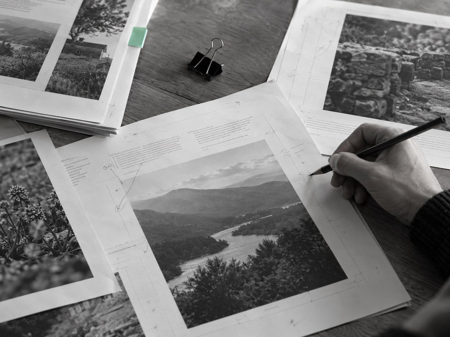 An editor reviewing printed learning materials